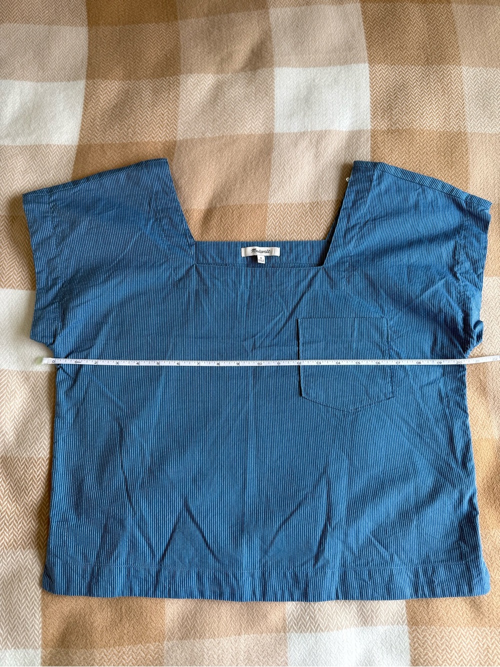 Madewell - Blue Pinstripe Square Neck Cap Sleeve Top Size Medium - Picture 4 of 6